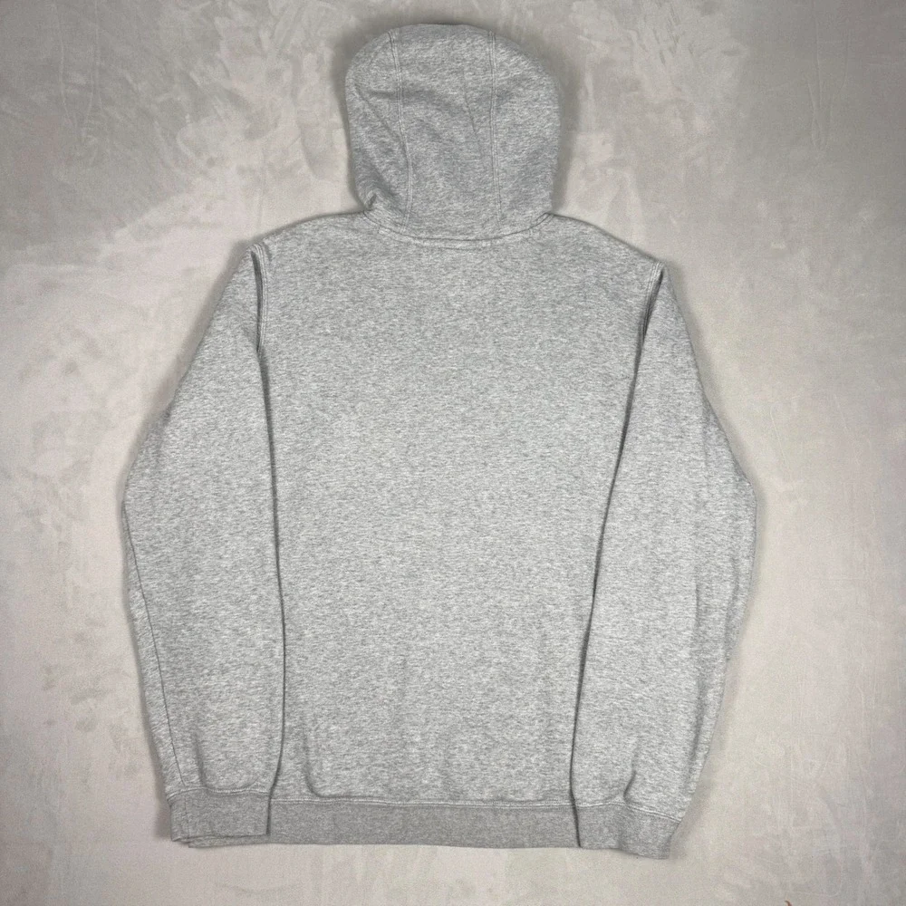 Y2K Mens Nike Spellout Embroidered Fleece Hoodie Heather Grey Large
